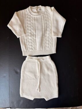 Adorable white cableknit  sweater set for baby
